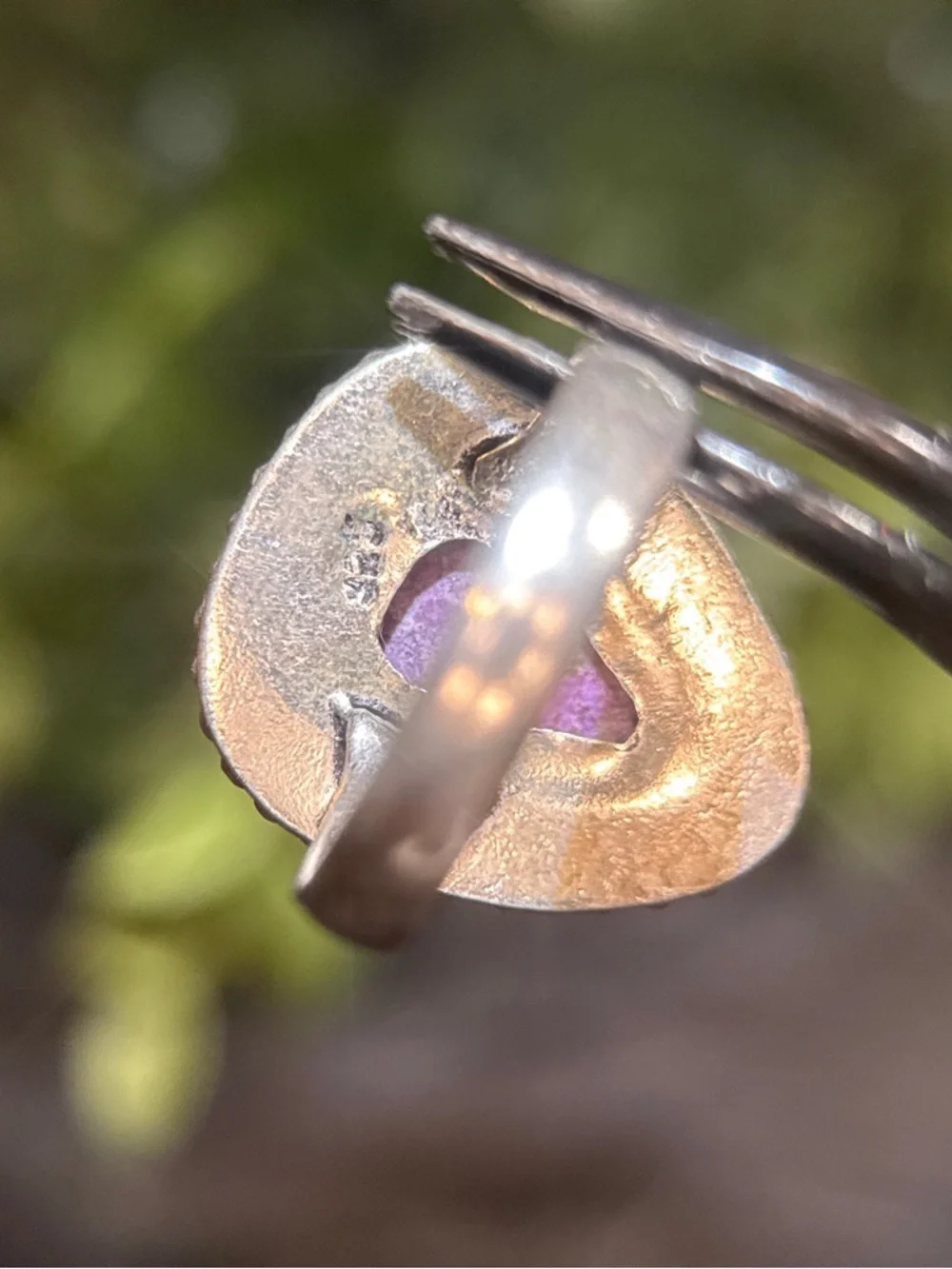 Purple‎ Teardrop Stone Silver 925 Beaded Ring